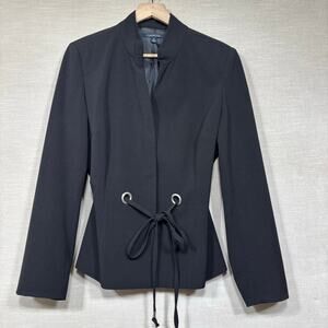 Chadwicks Women Blazer Jacket Size 10 Black Tie Waist Classic Career Chic Modern